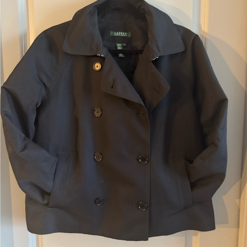 Ralph Lauren Women's Charcoal Double-Breasted Peacoat size Large Black
